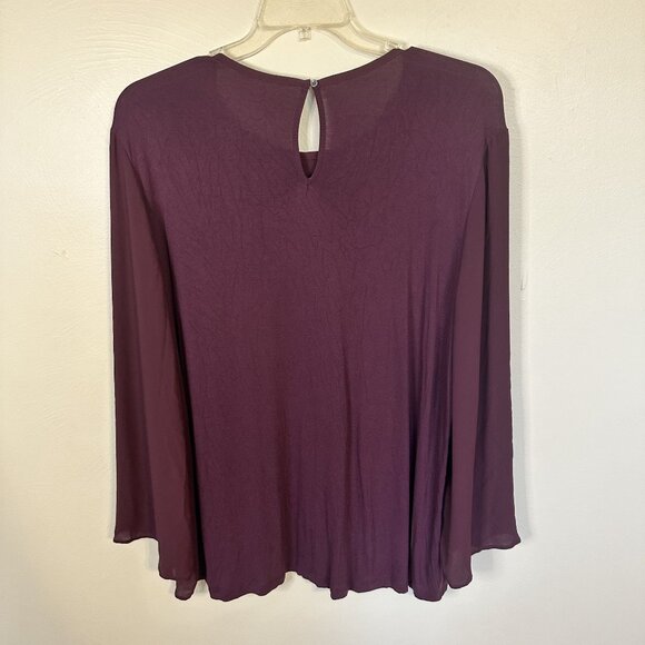 Womens 2X Peasant Top Loft Plus Keyhole Back Plum Blouse 20 22 Long Sleeve - Picture 4 of 5